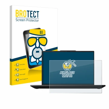 Parte frontal de un envase de producto con el logotipo de la marca BROTECT. Al lado se muestra el dispositivo Lenovo ThinkPad 