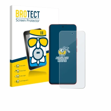 Parte frontal de un envase de producto con el logotipo de la marca BROTECT. Al lado se muestra el dispositivo Oppo A5 Pro con 