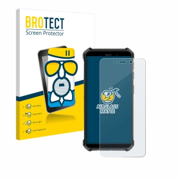 Parte frontal de un envase de producto con el logotipo de la marca BROTECT. Al lado se muestra el dispositivo Ulefone Armor X1