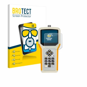 Parte frontal de un envase de producto con el logotipo de la marca BROTECT. Al lado se muestra el dispositivo RigExpert AA-55 