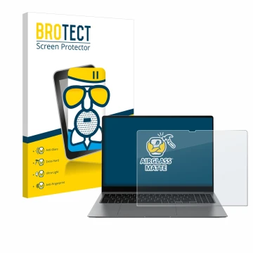 Parte frontal de un envase de producto con el logotipo de la marca BROTECT. Al lado se muestra el dispositivo Samsung Galaxy B