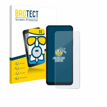 Parte frontal de un envase de producto con el logotipo de la marca BROTECT. Al lado se muestra el dispositivo Hotwav Note 13 M