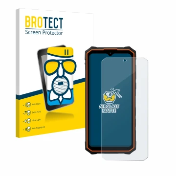 Parte frontal de un envase de producto con el logotipo de la marca BROTECT. Al lado se muestra el dispositivo Hotwav Cyber 13 