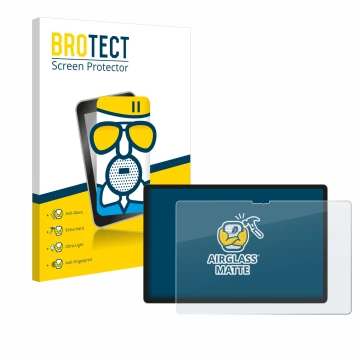 Parte frontal de un envase de producto con el logotipo de la marca BROTECT. Al lado se muestra el dispositivo Lenovo Yoga Tab 