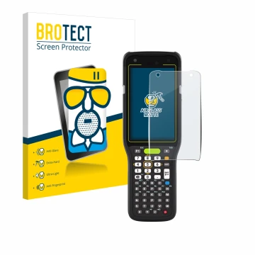 Parte frontal de un envase de producto con el logotipo de la marca BROTECT. Al lado se muestra el dispositivo Zebra MC3400 con