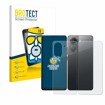 Parte frontal de un envase de producto con el logotipo de la marca BROTECT. Al lado se muestra el dispositivo Xiaomi Poco X7 P