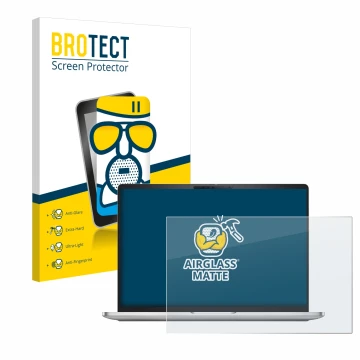 Parte frontal de un envase de producto con el logotipo de la marca BROTECT. Al lado se muestra el dispositivo Dell Pro 16 Plus