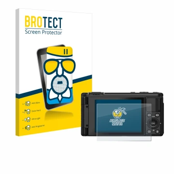 Parte frontal de un envase de producto con el logotipo de la marca BROTECT. Al lado se muestra el dispositivo Yashica City 200