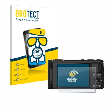 Parte frontal de un envase de producto con el logotipo de la marca BROTECT. Al lado se muestra el dispositivo Yashica City 100