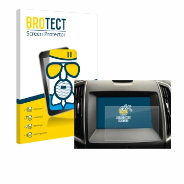 Parte frontal de un envase de producto con el logotipo de la marca BROTECT. Al lado se muestra el dispositivo Ford Galaxy Info