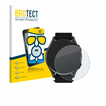 Parte frontal de un envase de producto con el logotipo de la marca BROTECT. Al lado se muestra el dispositivo Garmin Approach 