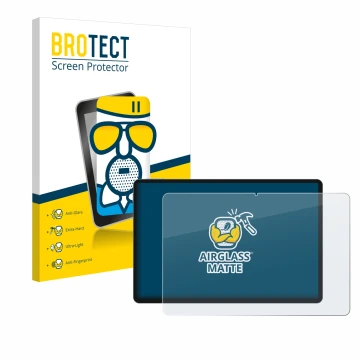 Parte frontal de un envase de producto con el logotipo de la marca BROTECT. Al lado se muestra el dispositivo Teclast P50 AI c