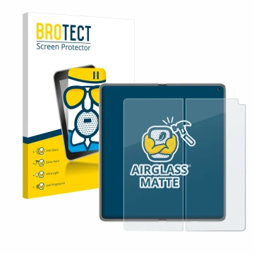 Parte frontal de un envase de producto con el logotipo de la marca BROTECT. Al lado se muestra el dispositivo Huawei Mate X6 (