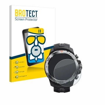 Parte frontal de un envase de producto con el logotipo de la marca BROTECT. Al lado se muestra el dispositivo Xiaomi Mibro GS 