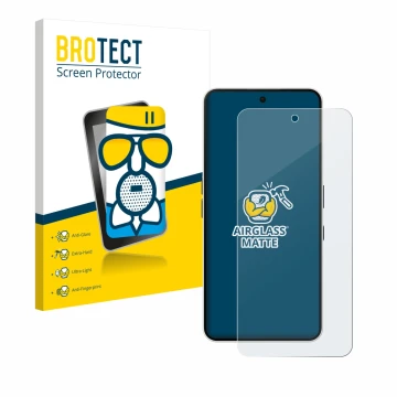 Parte frontal de un envase de producto con el logotipo de la marca BROTECT. Al lado se muestra el dispositivo Nothing Phone (3