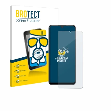 Parte frontal de un envase de producto con el logotipo de la marca BROTECT. Al lado se muestra el dispositivo ZTE Blade V70 Ma