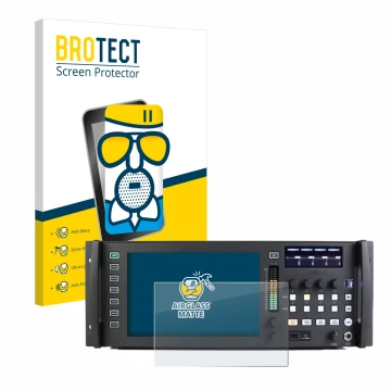 Parte frontal de un envase de producto con el logotipo de la marca BROTECT. Al lado se muestra el dispositivo Behringer Wing R