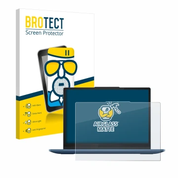 Parte frontal de un envase de producto con el logotipo de la marca BROTECT. Al lado se muestra el dispositivo Lenovo IdeaPad F