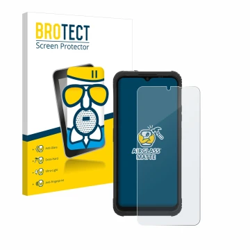 Parte frontal de un envase de producto con el logotipo de la marca BROTECT. Al lado se muestra el dispositivo AGM H Max con su