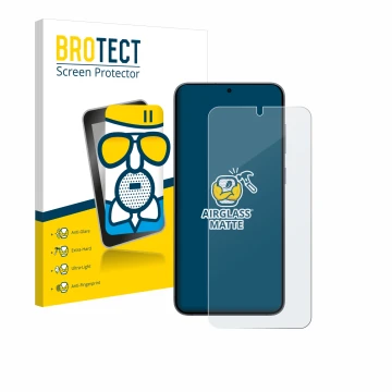 Parte frontal de un envase de producto con el logotipo de la marca BROTECT. Al lado se muestra el dispositivo Samsung Galaxy S