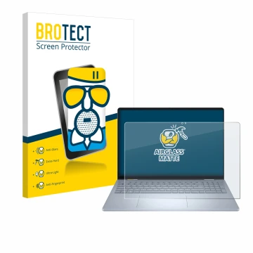 Parte frontal de un envase de producto con el logotipo de la marca BROTECT. Al lado se muestra el dispositivo Dell 16 Plus-2-i