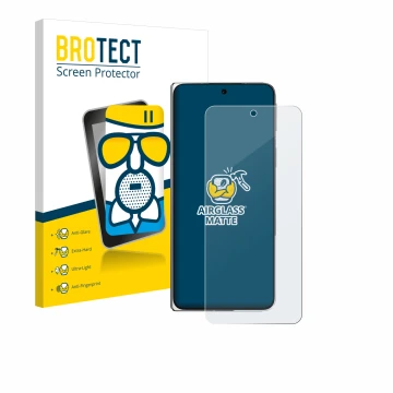 Parte frontal de un envase de producto con el logotipo de la marca BROTECT. Al lado se muestra el dispositivo Oppo Find N5 con