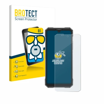 Parte frontal de un envase de producto con el logotipo de la marca BROTECT. Al lado se muestra el dispositivo Doogee S200X con