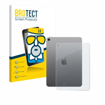 Parte frontal de un envase de producto con el logotipo de la marca BROTECT. Al lado se muestra el dispositivo Apple iPad Air 1