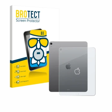 Parte frontal de un envase de producto con el logotipo de la marca BROTECT. Al lado se muestra el dispositivo Apple iPad Air 1