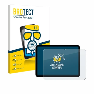 Parte frontal de un envase de producto con el logotipo de la marca BROTECT. Al lado se muestra el dispositivo Apple iPad A16 1