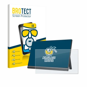 Parte frontal de un envase de producto con el logotipo de la marca BROTECT. Al lado se muestra el dispositivo Arzopa Z1RC 16