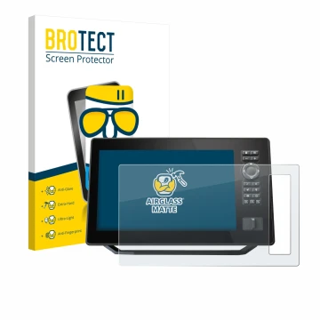 Parte frontal de un envase de producto con el logotipo de la marca BROTECT. Al lado se muestra el dispositivo Humminbird Xplor