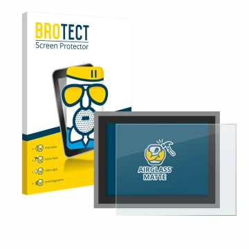 Parte frontal de un envase de producto con el logotipo de la marca BROTECT. Al lado se muestra el dispositivo Megger MFT-X1 co