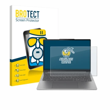 Parte frontal de un envase de producto con el logotipo de la marca BROTECT. Al lado se muestra el dispositivo Lenovo IdeaPad P