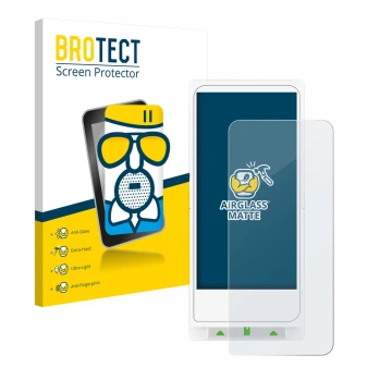 Parte frontal de un envase de producto con el logotipo de la marca BROTECT. Al lado se muestra el dispositivo Clover Flex con 