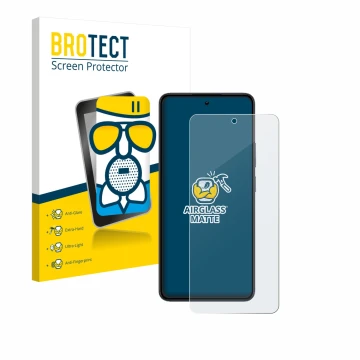 Parte frontal de un envase de producto con el logotipo de la marca BROTECT. Al lado se muestra el dispositivo realme 14 con su