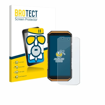 Parte frontal de un envase de producto con el logotipo de la marca BROTECT. Al lado se muestra el dispositivo Ulefone Armor X3