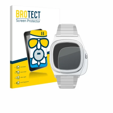 Parte frontal de un envase de producto con el logotipo de la marca BROTECT. Al lado se muestra el dispositivo Timex Reissue 19