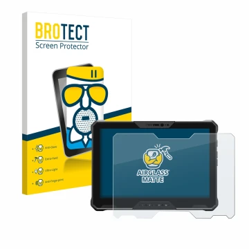 Parte frontal de un envase de producto con el logotipo de la marca BROTECT. Al lado se muestra el dispositivo Dell Latitude 70