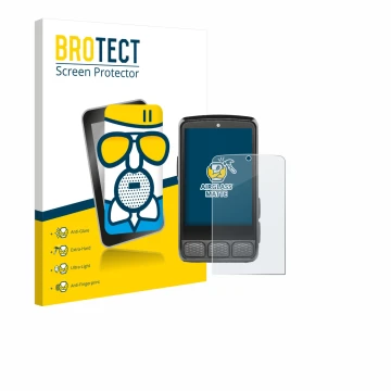 Parte frontal de un envase de producto con el logotipo de la marca BROTECT. Al lado se muestra el dispositivo Wahoo Elemnt Roa