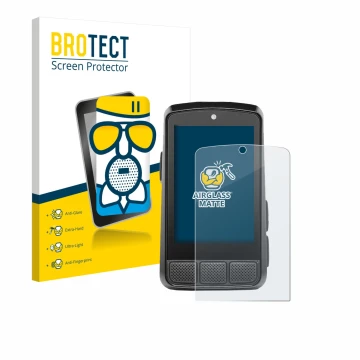 Parte frontal de un envase de producto con el logotipo de la marca BROTECT. Al lado se muestra el dispositivo Wahoo Elemnt Bol