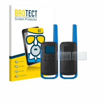 Parte frontal de un envase de producto con el logotipo de la marca BROTECT. Al lado se muestra el dispositivo Motorola TALKABO