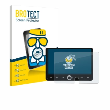 Parte frontal de un envase de producto con el logotipo de la marca BROTECT. Al lado se muestra el dispositivo Dynavin D9-JP Pl