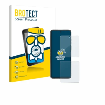 Parte frontal de un envase de producto con el logotipo de la marca BROTECT. Al lado se muestra el dispositivo Motorola Razr 60