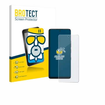 Parte frontal de un envase de producto con el logotipo de la marca BROTECT. Al lado se muestra el dispositivo TCL 60 NxtPaper 