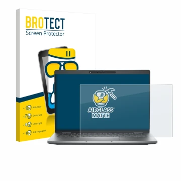 Parte frontal de un envase de producto con el logotipo de la marca BROTECT. Al lado se muestra el dispositivo Dell Latitude 53