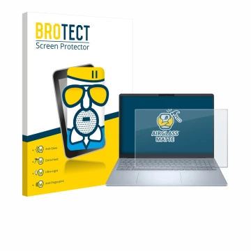 Parte frontal de un envase de producto con el logotipo de la marca BROTECT. Al lado se muestra el dispositivo Dell 16 Plus Lap