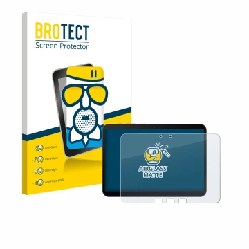 Parte frontal de un envase de producto con el logotipo de la marca BROTECT. Al lado se muestra el dispositivo Samsung Galaxy T