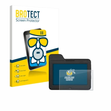 Parte frontal de un envase de producto con el logotipo de la marca BROTECT. Al lado se muestra el dispositivo Naviter Omni con