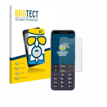 Parte frontal de un envase de producto con el logotipo de la marca BROTECT. Al lado se muestra el dispositivo BlindShell Class